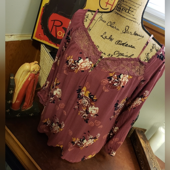 💔 Y2K {Jolt} Floral Cold Shoulder Boho Tunic, Size M - Picture 5 of 6